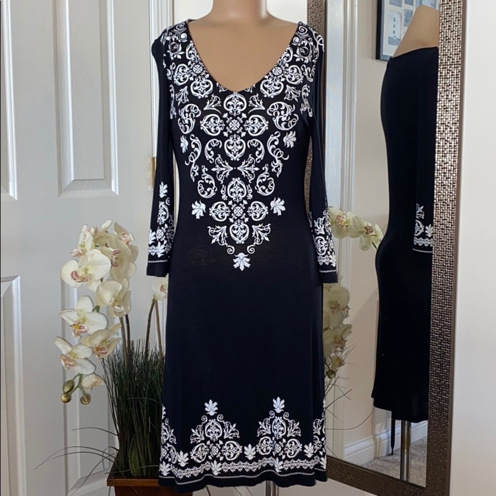 Ninety Black V-Neck Dress with White Details